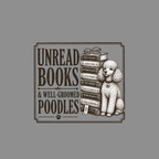 Unread books and well-groomed poodles with book titles including Pride and Prejudice.