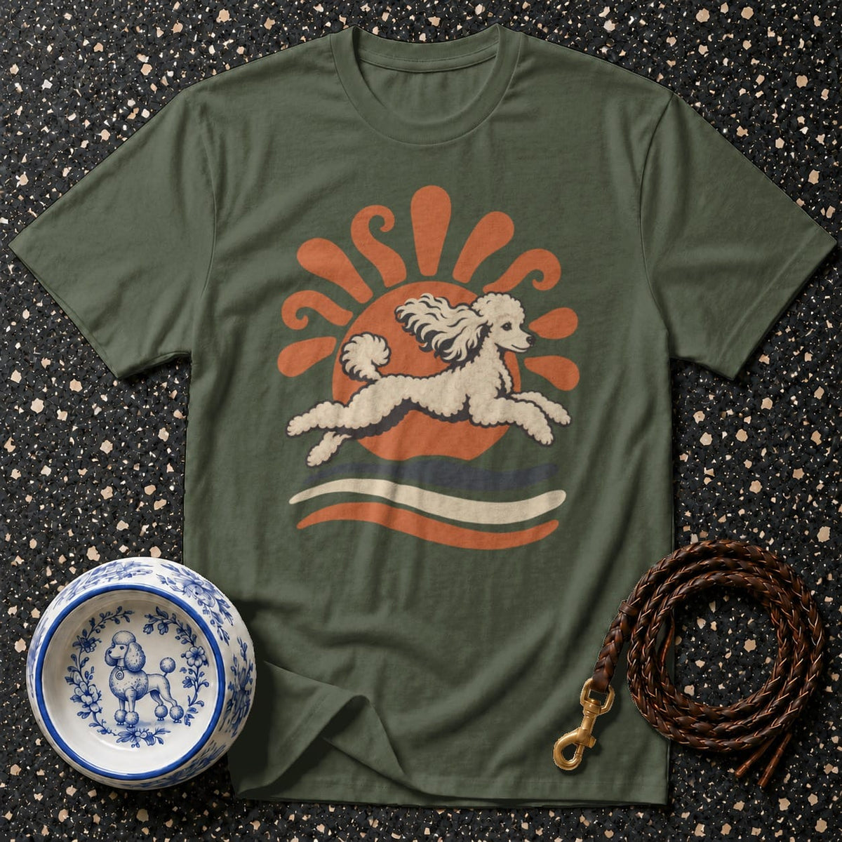 T-shirt Retro Sunshine Poodle T-Shirt Poodle Running T-Shirt | Retro Dog Graphic Tee