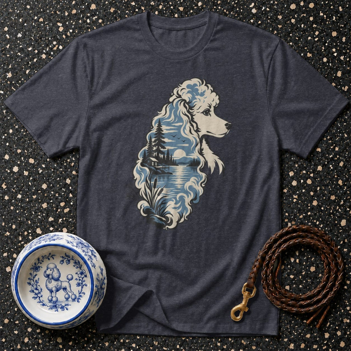 T-shirt Lakeside Poodle Silhouette T-Shirt Poodle Landscape T-Shirt | Premium Dog Apparel