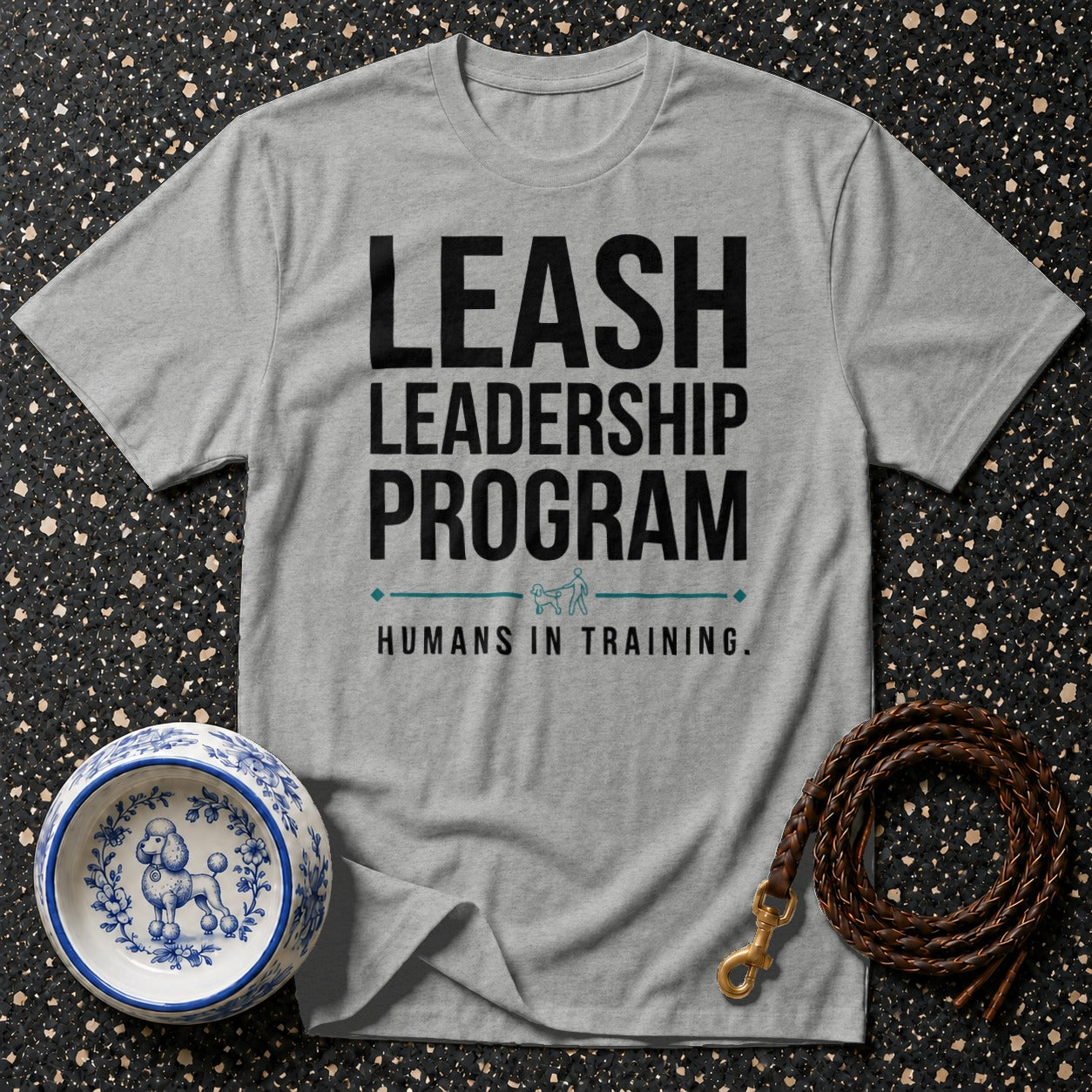 Gray t-shirt with "Leash Leadership Program" and "Humans in Training" text.