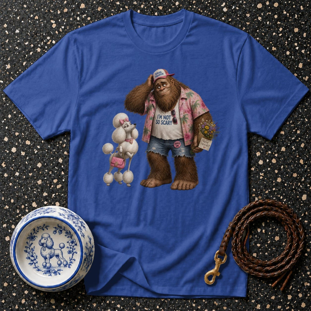 T-shirt Friendly Sasquatch and Poodle T-Shirt Social Squatch T-Shirt | Bigfoot & Poodle Tee