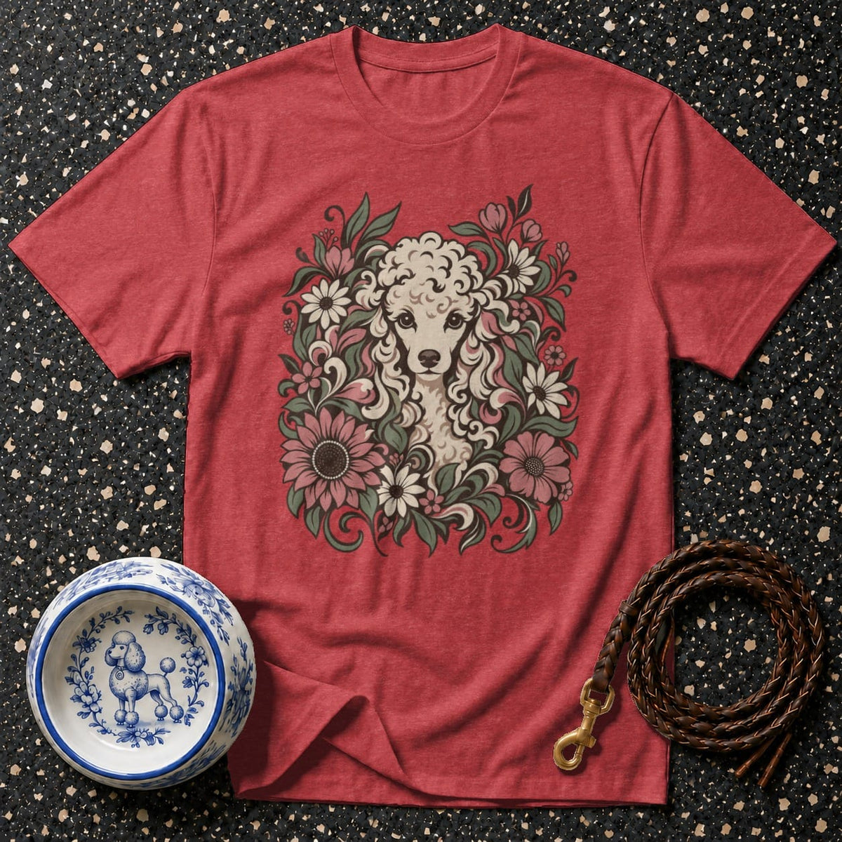 T-shirt Vintage Botanical Poodle T-Shirt Poodle Floral Art T-Shirt | Premium Pet Apparel