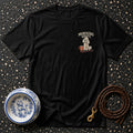 Black t-shirt with a poodle, coffee cup, and "MORNING SHIFT." graphic.