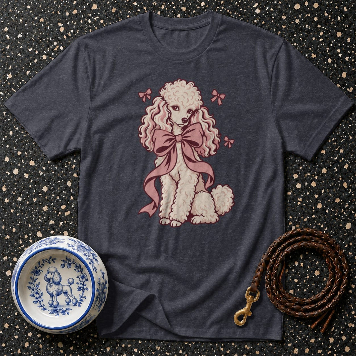 T-shirt Vintage Coquette Bow Poodle T-Shirt Poodle with Bow T-Shirt | Premium Dog Apparel