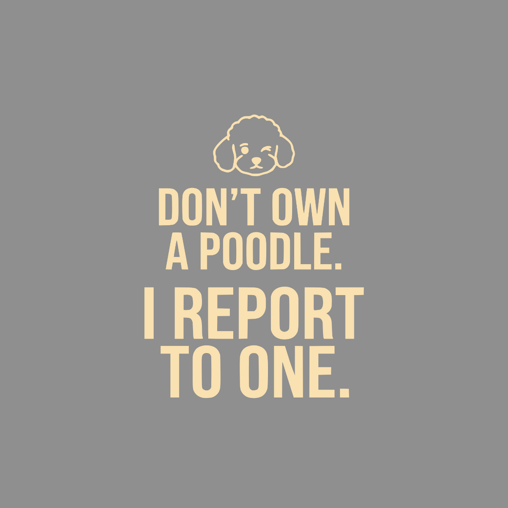 Poodle graphic with text "DON'T OWN A POODLE. I REPORT TO ONE."