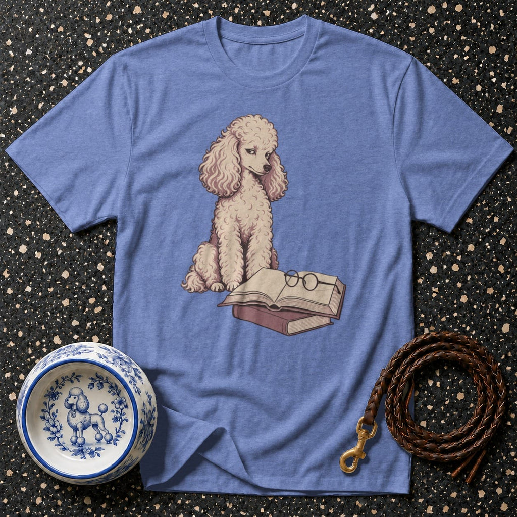 T-shirt Scholar Poodle Graphic T-Shirt Poodle Reading T-Shirt | Premium Dog Apparel