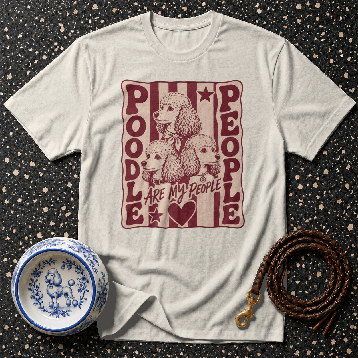 T-shirt with graphic of three poodles and text "Poodle People Are My People".