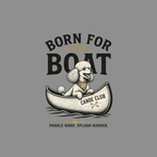 Poodle in a canoe with text "Born for the Boat" and "Canoe Club".