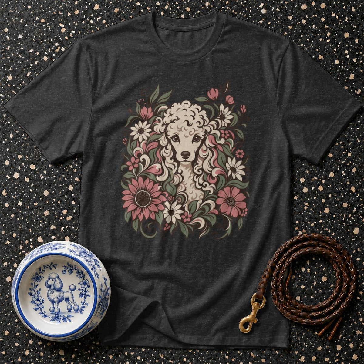 T-shirt Vintage Botanical Poodle T-Shirt Poodle Floral Art T-Shirt | Premium Pet Apparel