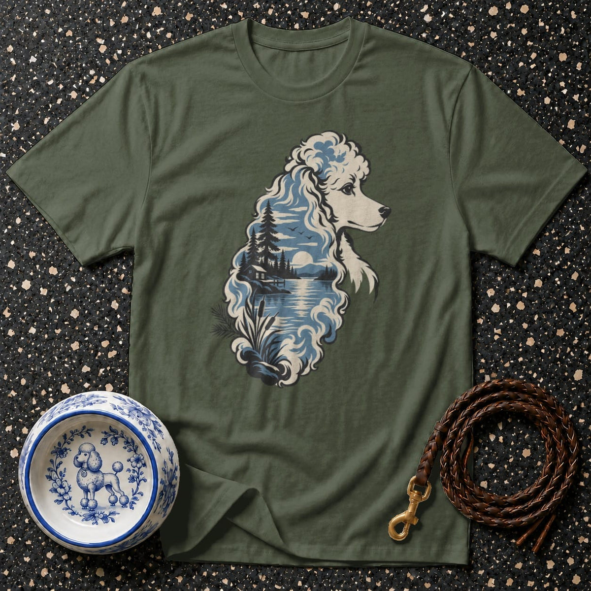 T-shirt Lakeside Poodle Silhouette T-Shirt Poodle Landscape T-Shirt | Premium Dog Apparel