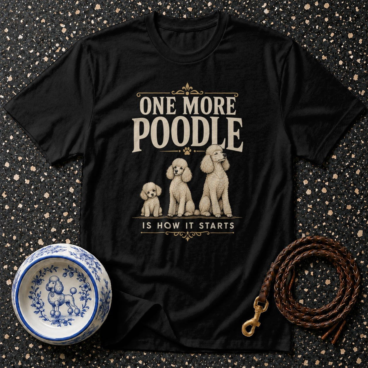 Black t-shirt with "