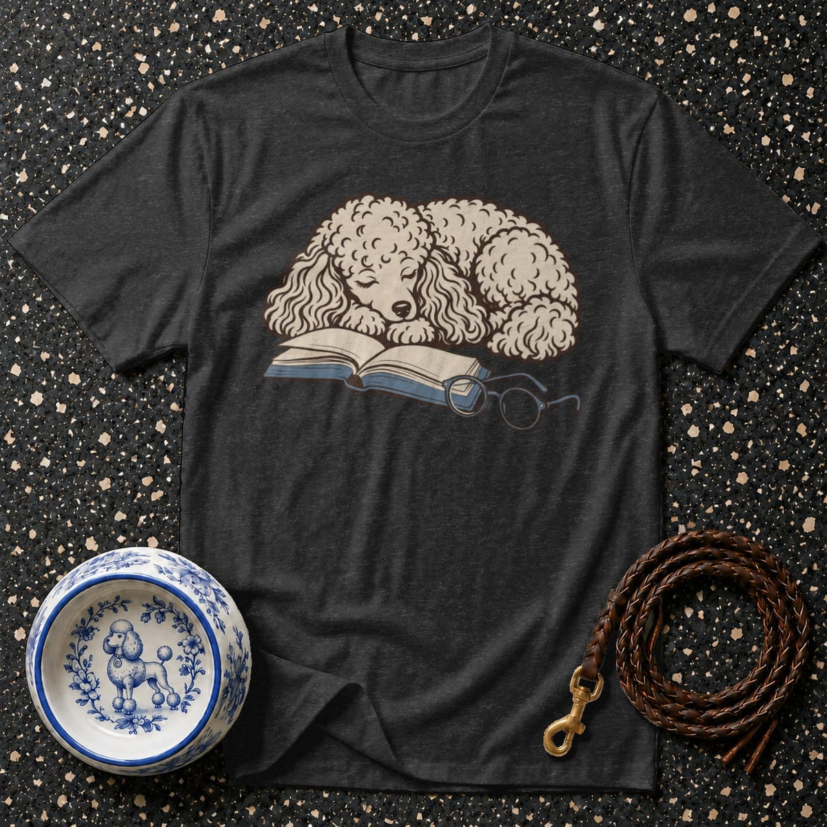 T-shirt Cozy Literary Poodle T-Shirt Sleeping Poodle Reading T-Shirt | Pawsome Reads