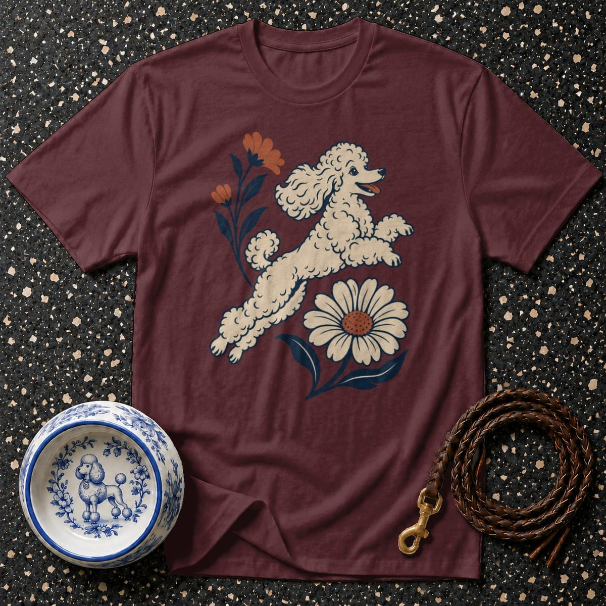 T-shirt Vintage Frolicking Poodle T-Shirt Poodle & Flowers T-Shirt | Premium Dog Apparel