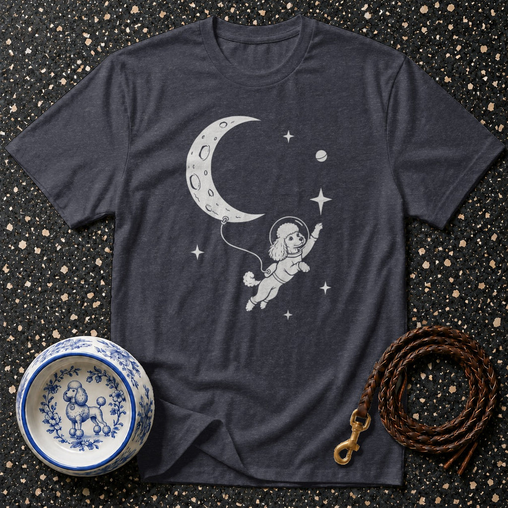 T-shirt with poodle astronaut floating near moon and stars