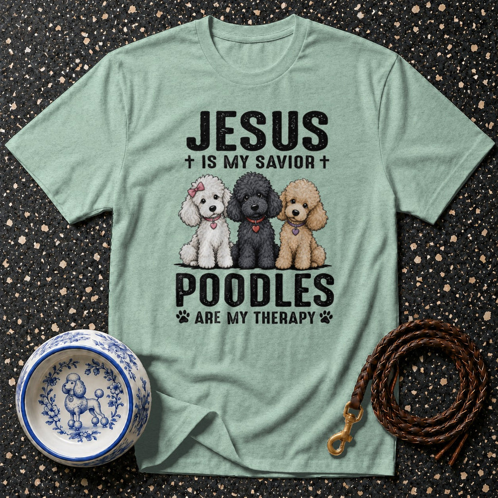 Light green t-shirt with "Jesus is my savior" and poodles design.