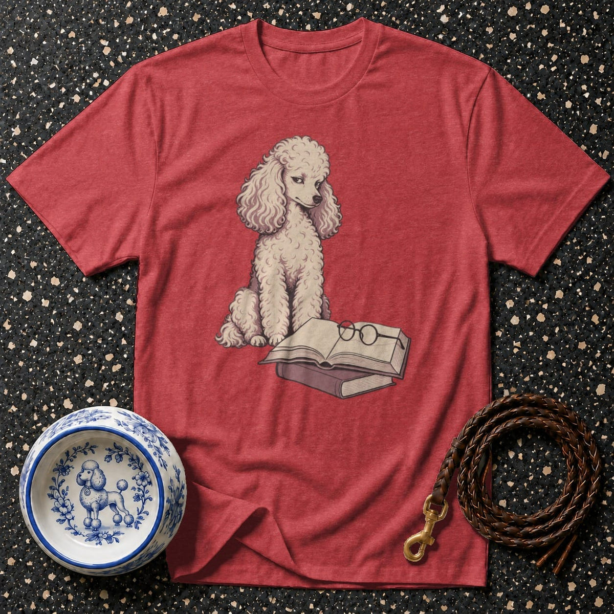 T-shirt Scholar Poodle Graphic T-Shirt Poodle Reading T-Shirt | Premium Dog Apparel
