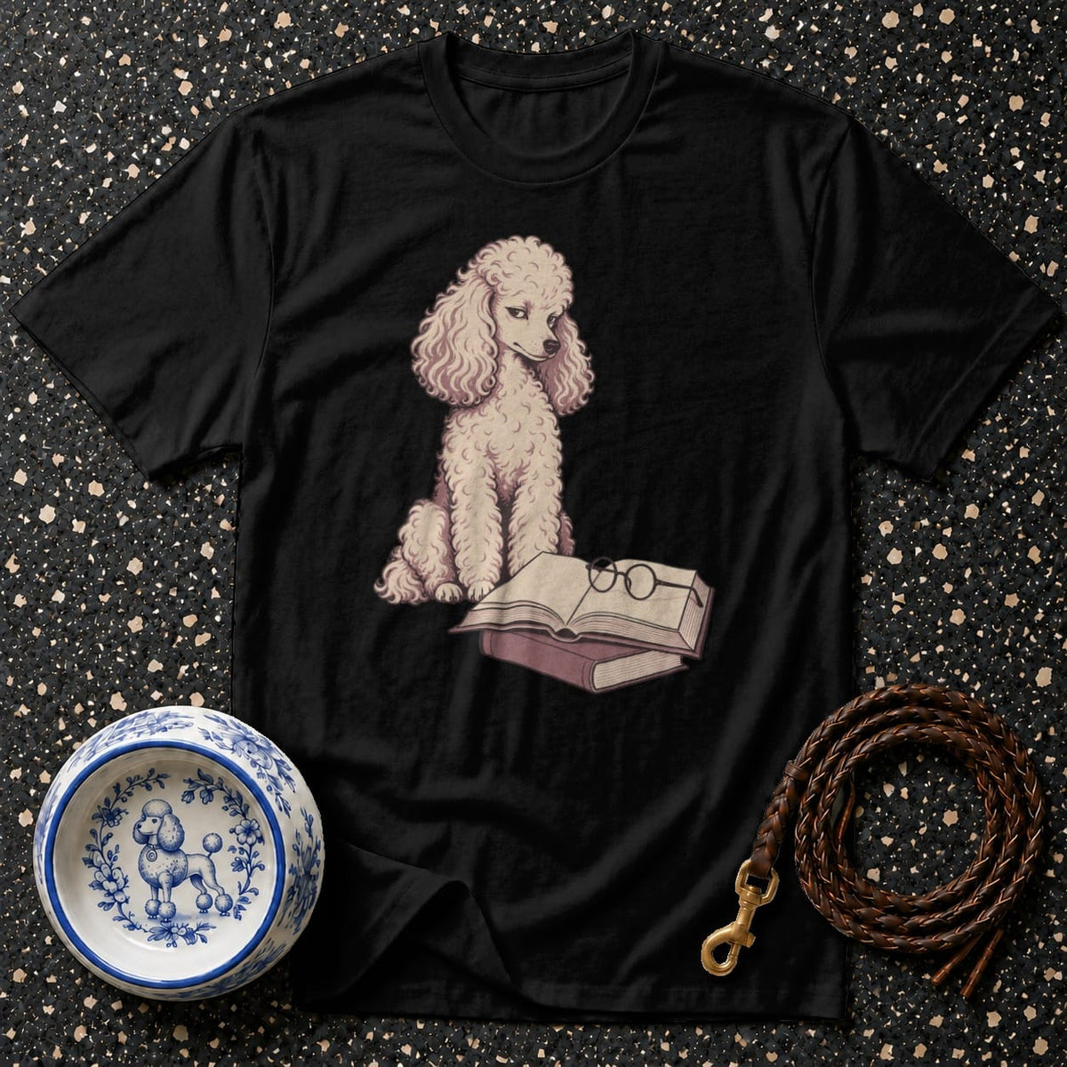 T-shirt Scholar Poodle Graphic T-Shirt Poodle Reading T-Shirt | Premium Dog Apparel