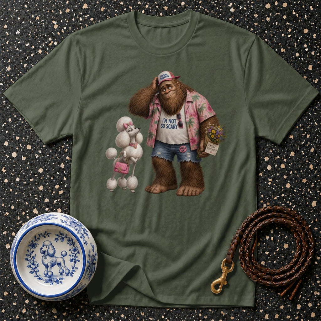 T-shirt Friendly Sasquatch and Poodle T-Shirt Social Squatch T-Shirt | Bigfoot & Poodle Tee