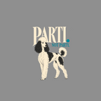 Poodle with "PARTI. NOT PARTY." text on gray background.