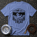 T-shirt with poodle, mountains, trees, and the word TREAT printed on it.