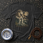 Dark grey t-shirt with a poodle surveying a landscape under a moon.