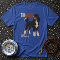 Blue t-shirt with tri-color poodle graphic and text "TRI-COLOR. EVERY HAS A PLACE."