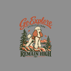Poodle with backpack on rocks, "Go Explore Expectations Remain High" text.