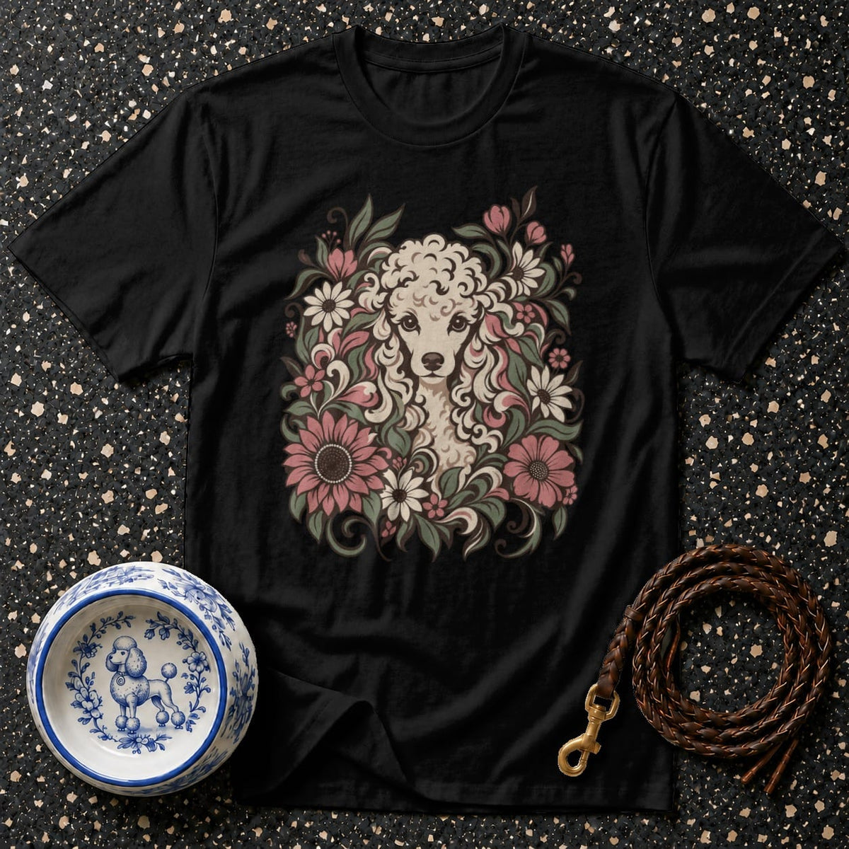 T-shirt Vintage Botanical Poodle T-Shirt Poodle Floral Art T-Shirt | Premium Pet Apparel