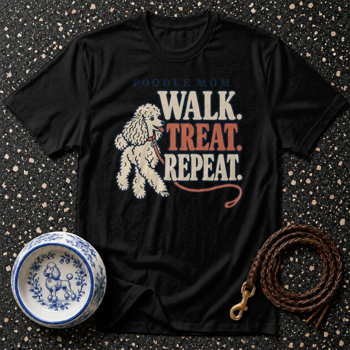 T-shirt Retro Poodle Mom Graphic T-Shirt Poodle Mom Walk Treat Repeat T-Shirt | Pet Lover Apparel