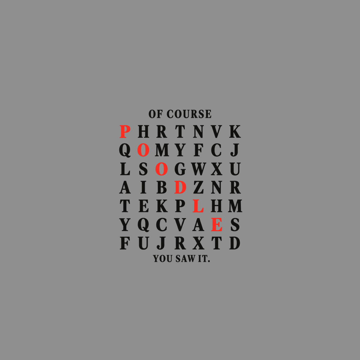 Word search with "POODLE" highlighted, "Of Course" and "You Saw It."
