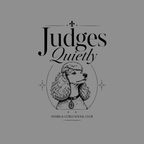 Judges Quietly logo with poodle illustration and "SNARK & CURLS SOCIAL CLUB" text
