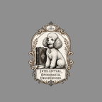 Poodle sits by books with "EX LIBRIS" and "INTELLECTUAL, OPINIONATED, UNSUPERVISED" text.