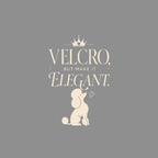 Velcro, but make it elegant text with a crown, poodle, and heart.