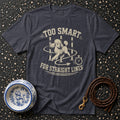 Dark grey t-shirt with a poodle agility design and the text "Too Smart For Straight Lines".