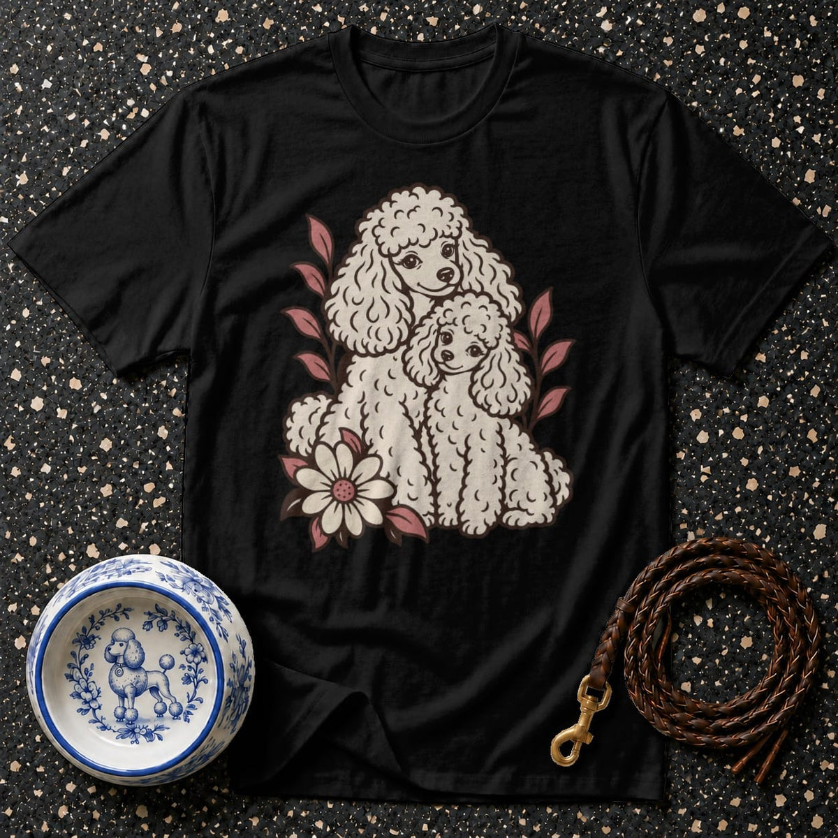 T-shirt Retro Floral Poodle Duo T-Shirt Poodle Love T-Shirt | Cute Dog Apparel