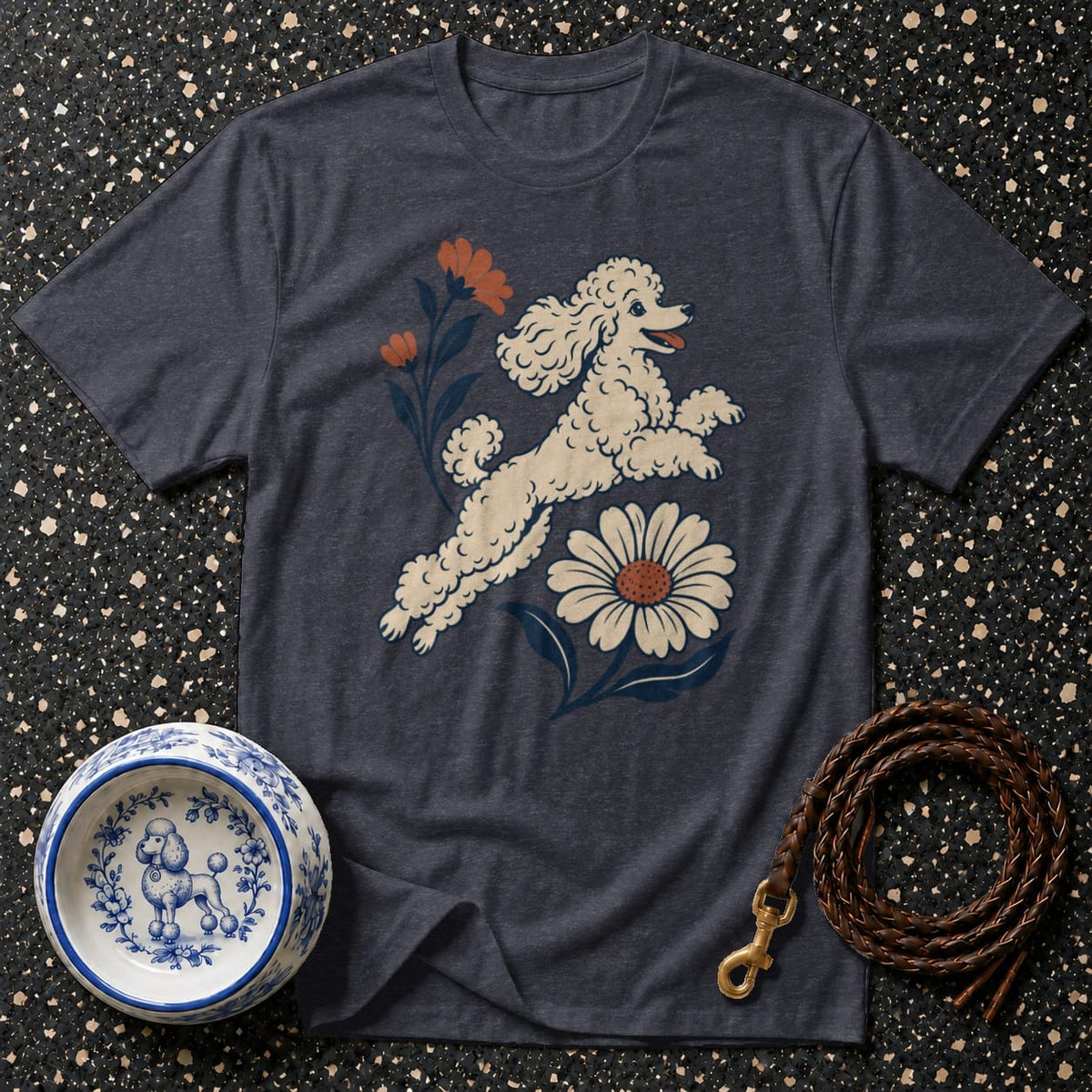 T-shirt Vintage Frolicking Poodle T-Shirt Poodle & Flowers T-Shirt | Premium Dog Apparel