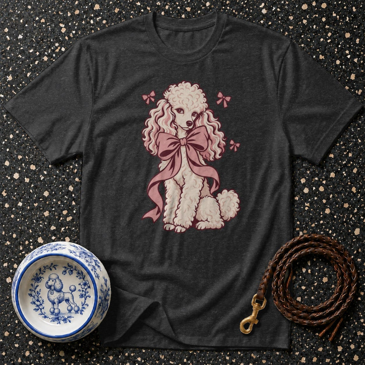 T-shirt Vintage Coquette Bow Poodle T-Shirt Poodle with Bow T-Shirt | Premium Dog Apparel
