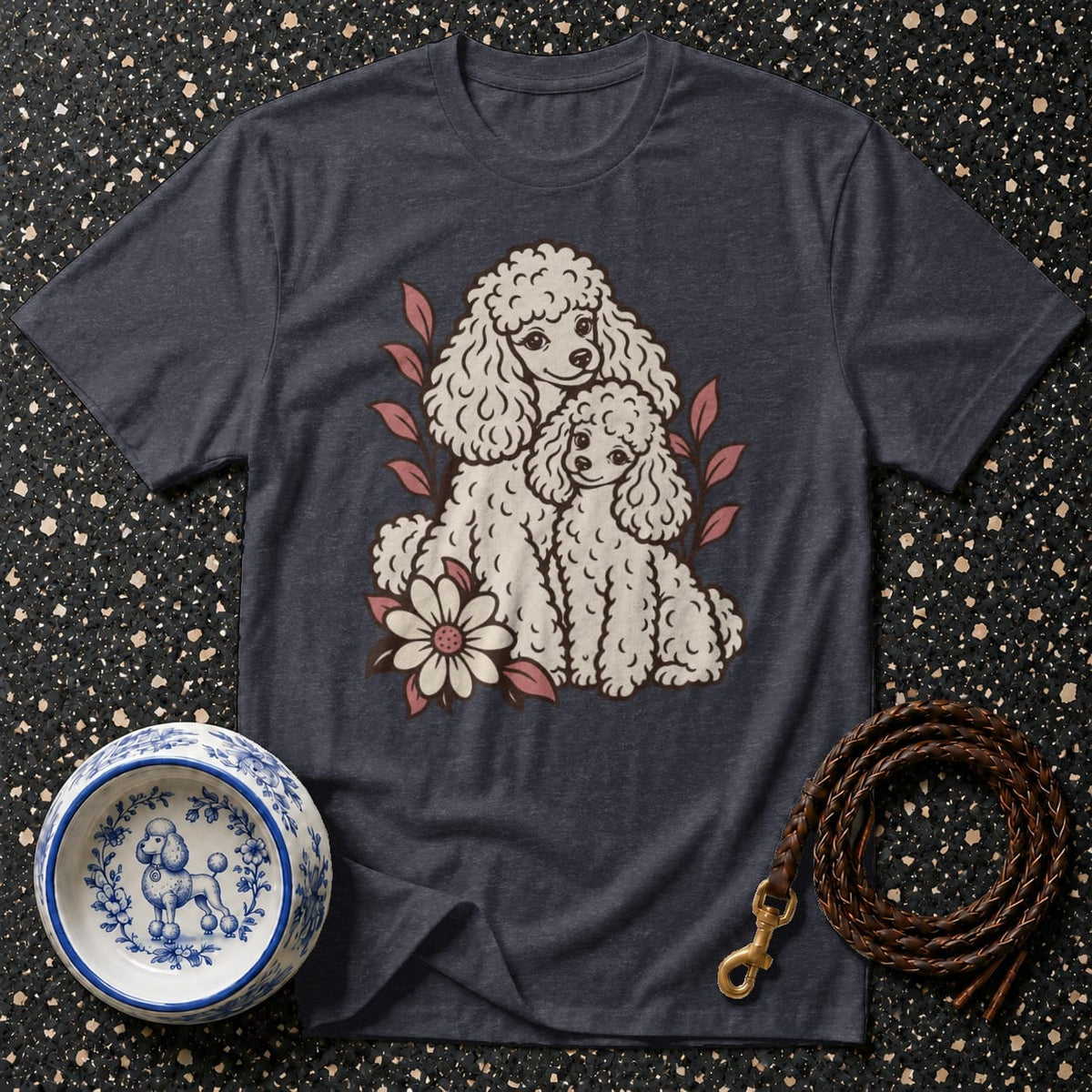T-shirt Retro Floral Poodle Duo T-Shirt Poodle Love T-Shirt | Cute Dog Apparel