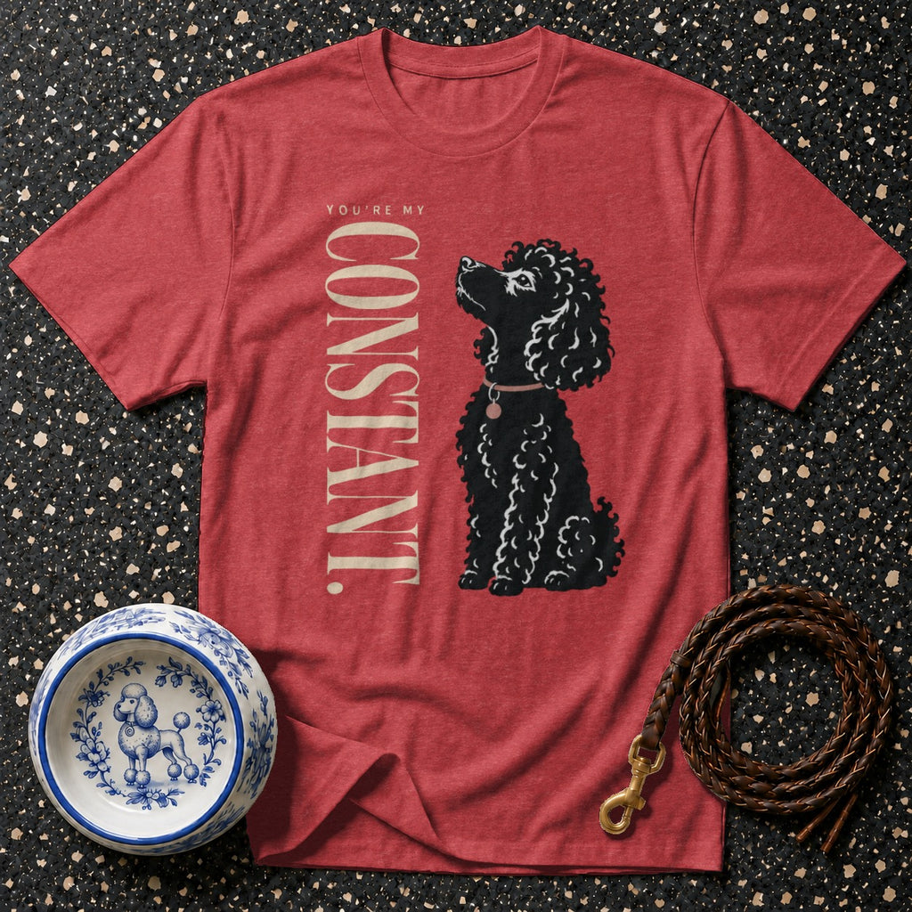 Red t-shirt with "You're My CONSTANT" text and black poodle graphic.
