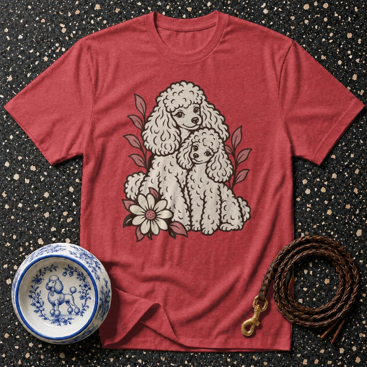 T-shirt Retro Floral Poodle Duo T-Shirt Poodle Love T-Shirt | Cute Dog Apparel