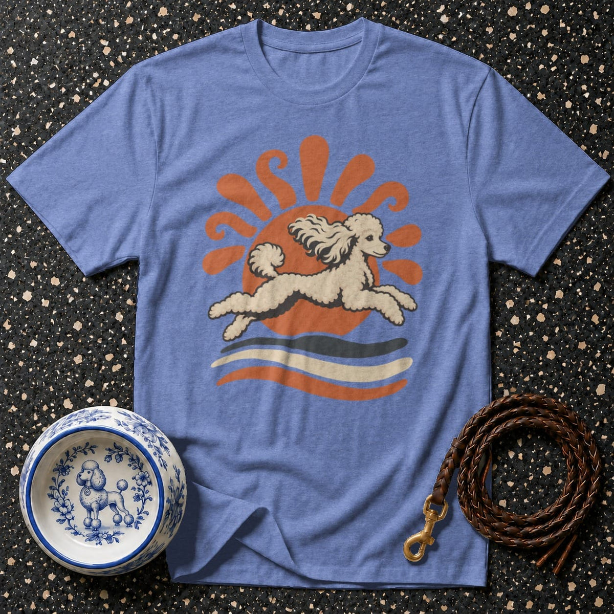 T-shirt Retro Sunshine Poodle T-Shirt Poodle Running T-Shirt | Retro Dog Graphic Tee