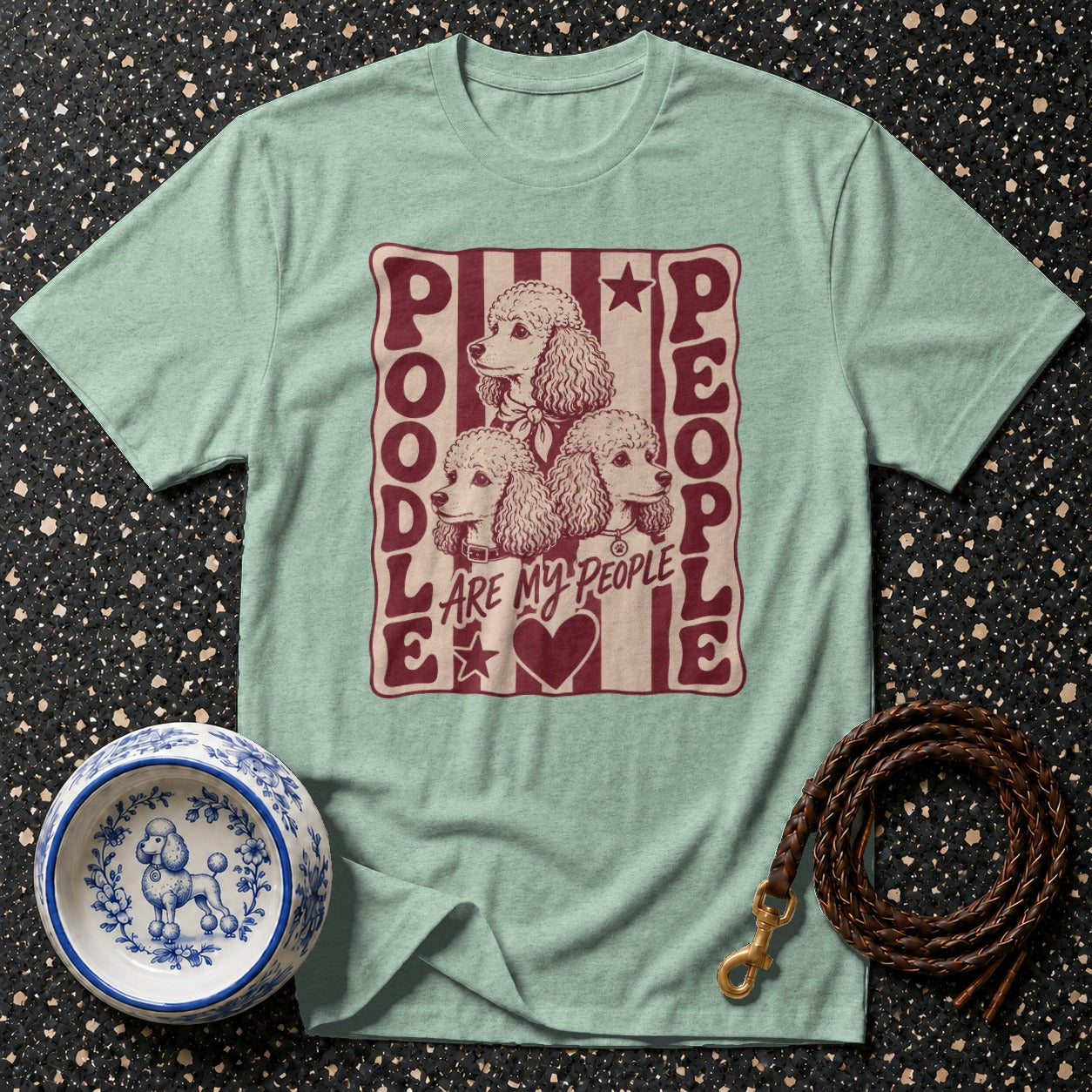 Mint green t-shirt with three poodles and text "POODLE ARE MY PEOPLE".