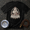 Black t-shirt graphic of a poodle wearing a crown and bow, with text "Poodle Approved? Doubtful."