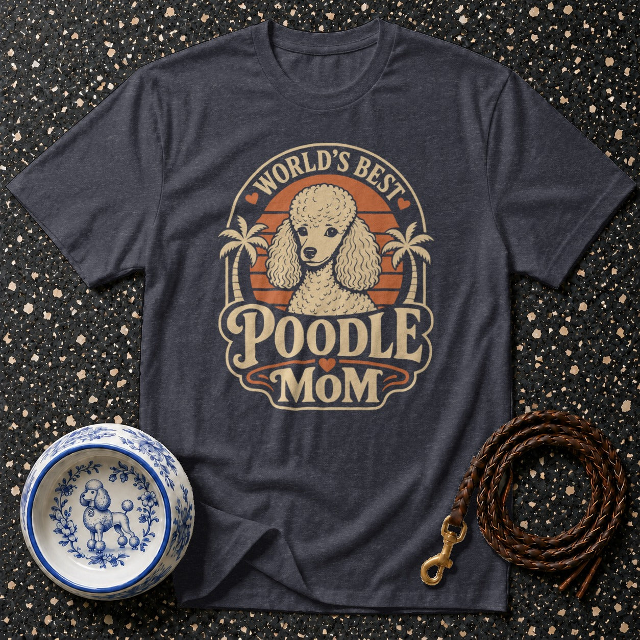 Dark gray t-shirt with "World's Best Poodle Mom" graphic featuring a poodle.