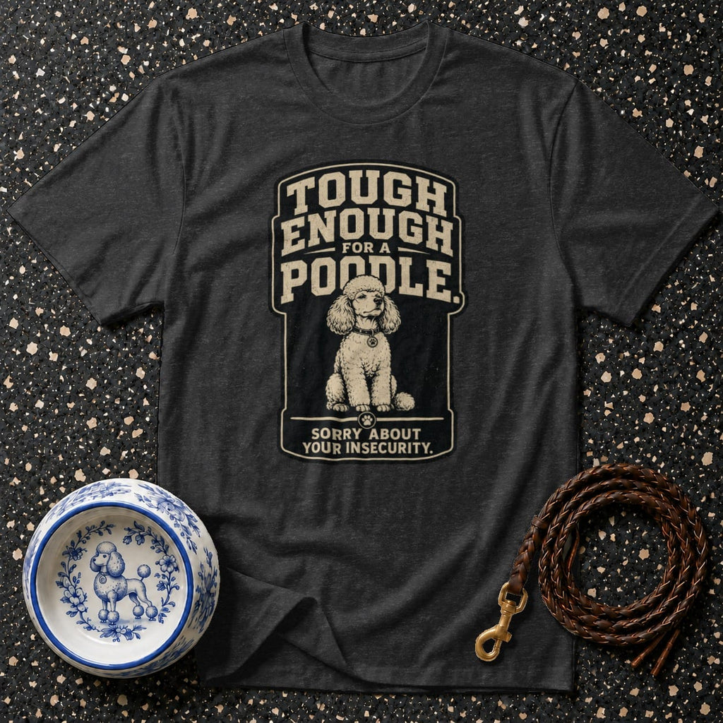 T-shirt with "Tough Enough For A Poodle" text and poodle graphic.