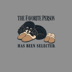 Black poodle with slippers, text reads "THE FAVORITE PERSON HAS BEEN SELECTED."