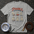 Grey t-shirt with "Poodle Quality Control" graphic and six poodle illustrations.