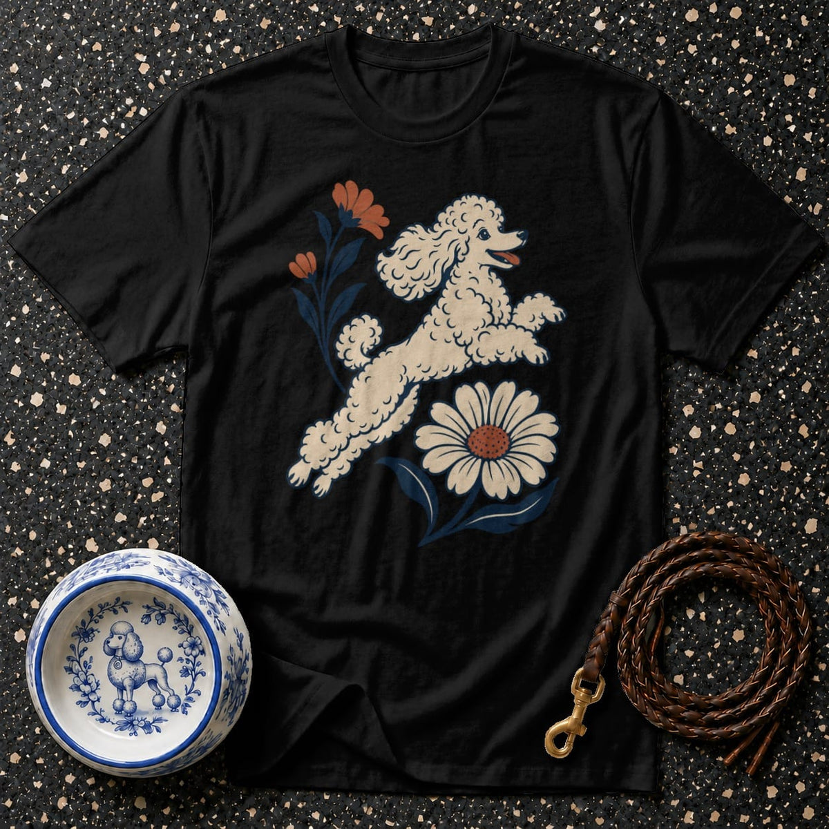 T-shirt Vintage Frolicking Poodle T-Shirt Poodle & Flowers T-Shirt | Premium Dog Apparel