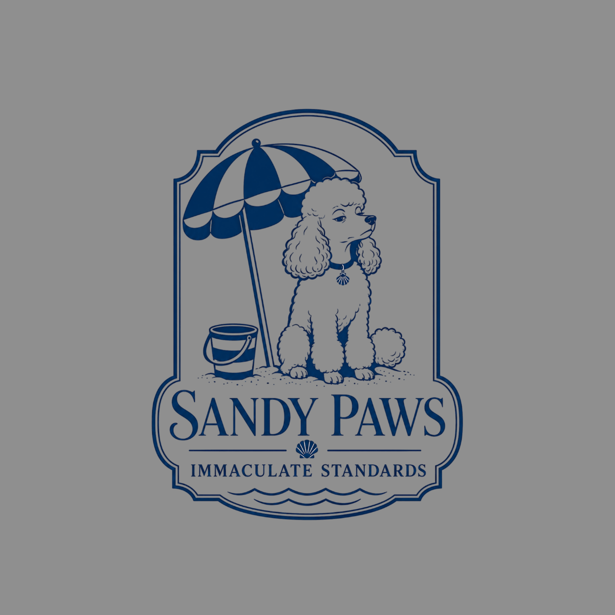 Sandy Paws logo with a poodle under an umbrella and the text "IMMACULATE STANDARDS".