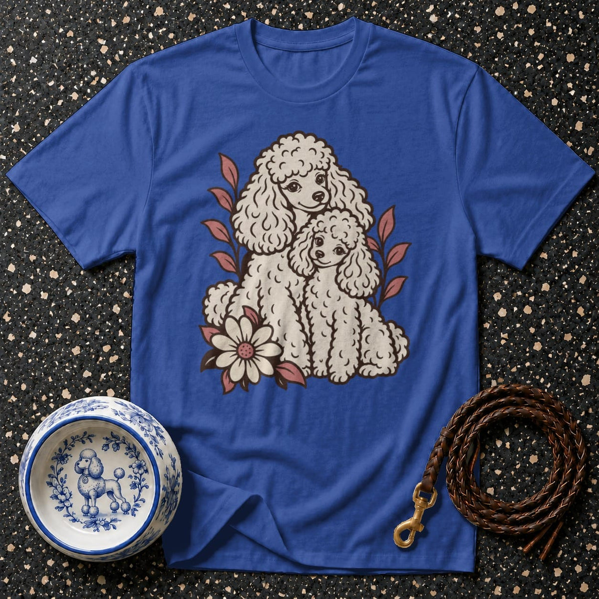T-shirt Retro Floral Poodle Duo T-Shirt Poodle Love T-Shirt | Cute Dog Apparel